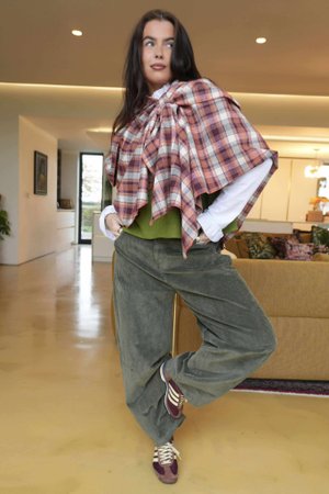 Roberta Plaid Brushed Cotton Drape Cape Amber